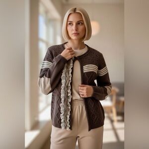 Vintage La Faba - Faux fur knit ribbon cardigan